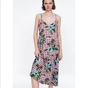 ⭐️ ZARA Floral Plaid Checked Slip Midi Dress